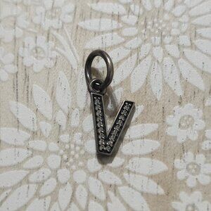 Pandora Sterling Silver V Letter Initial CZ Dangle Bead Charm